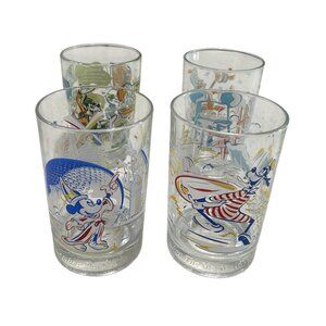 Set Of 4 Disney Commemorative Glasses 25 Years Of Magic Goofy & Mickey Mouse Vin